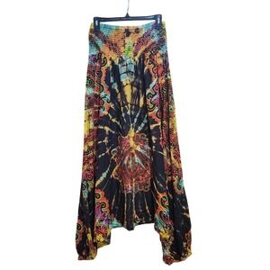 Rare 3 in 1 Harem Tie Dye Pants Women L/XL Drop Crotch Psychedelic Multicolor